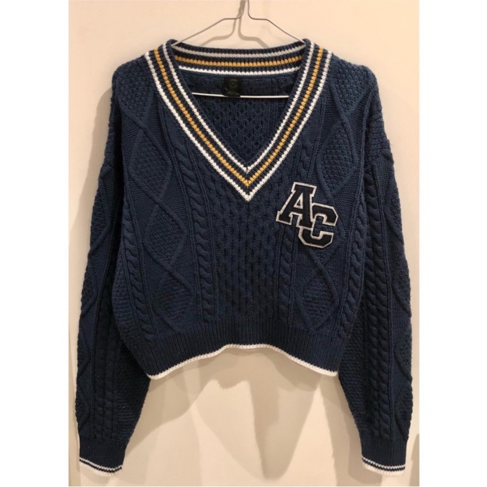 Navy Blue Preppy Cable Knit Sweater